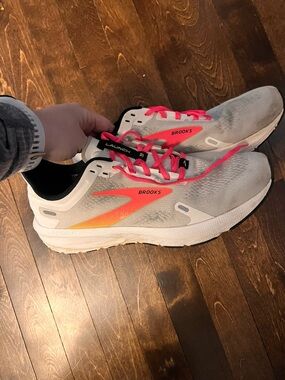 Brooks Women's Launch Running Shoes - White with Pink and Orange Accent